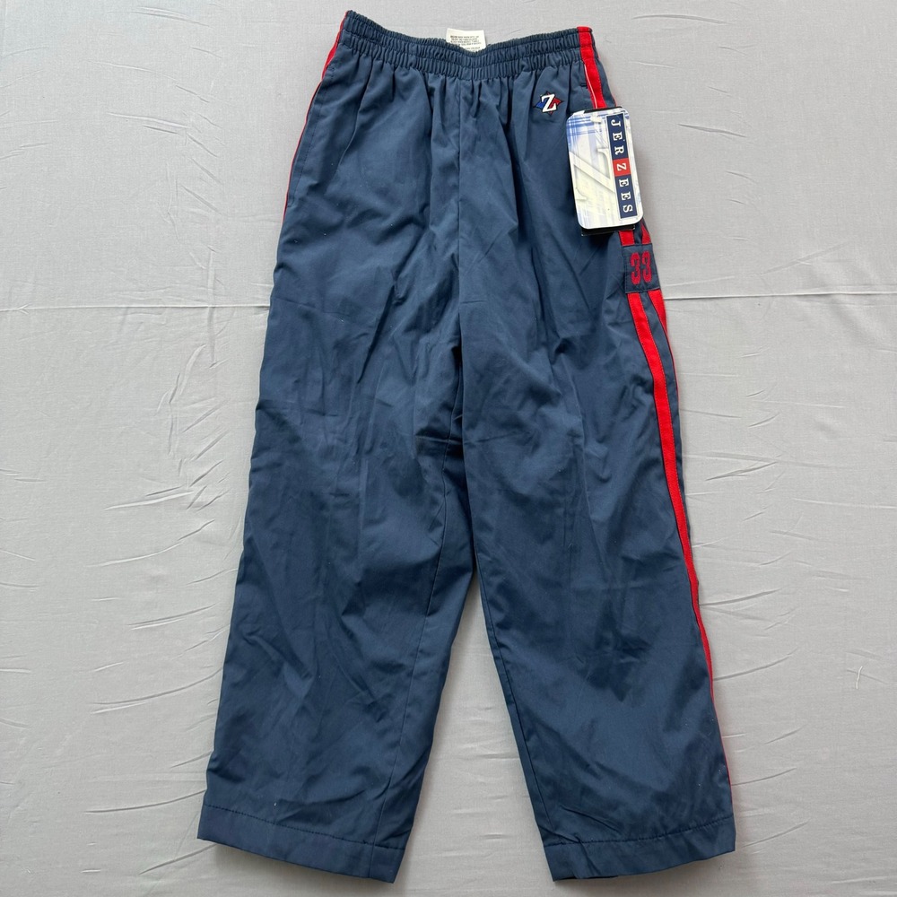 Jerzees Activewear Navy Blue Red Stripe Windbreaker Track‎ Pants Kids Size 6 NWT